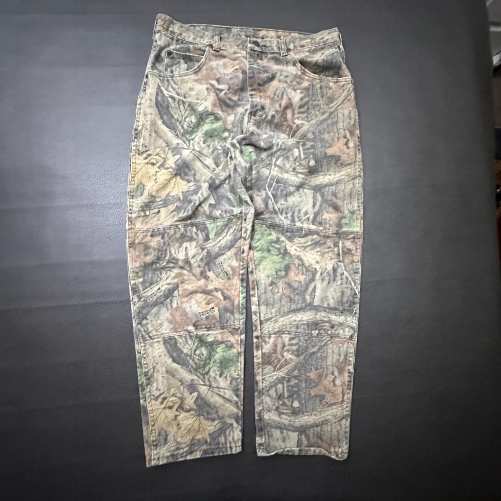 Vintage Wrangler Jeans Mens 36x30 Green Camo Double Knees Straight Y2k Skater